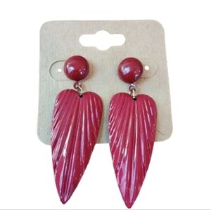 Red Heart Wing Drop Earrings